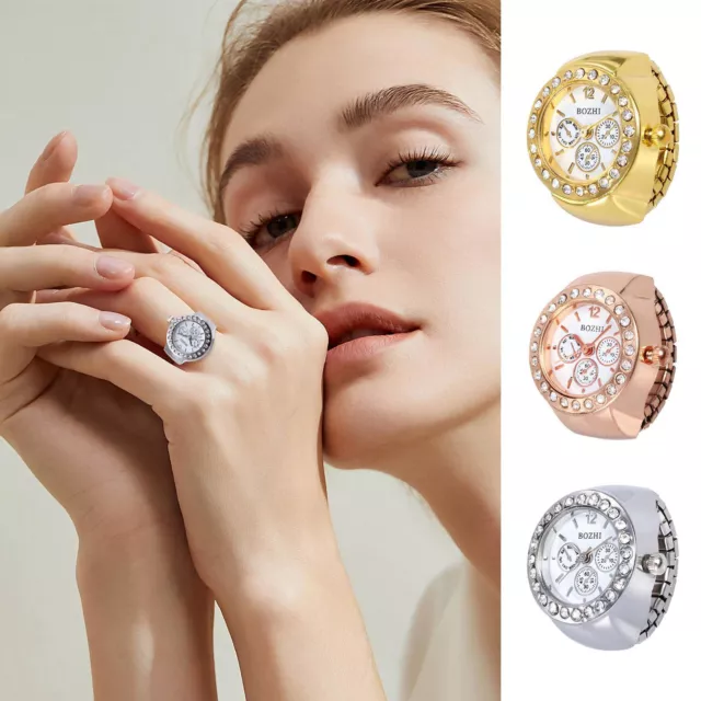 Bling Women Finger Ring Watch Analog Finger Ring Watch Ring Quartz Watch Ring