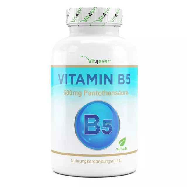 180 Kapseln VITAMIN  B5 á 500 mg - Pantothensäure - Vegan + Hochdosiert