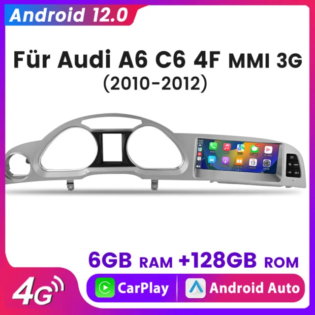 8.8" autoradio Android 12 GPS CarPlay Für AUDI A6 C6 4F MMI 3G 2010-2012 Faser