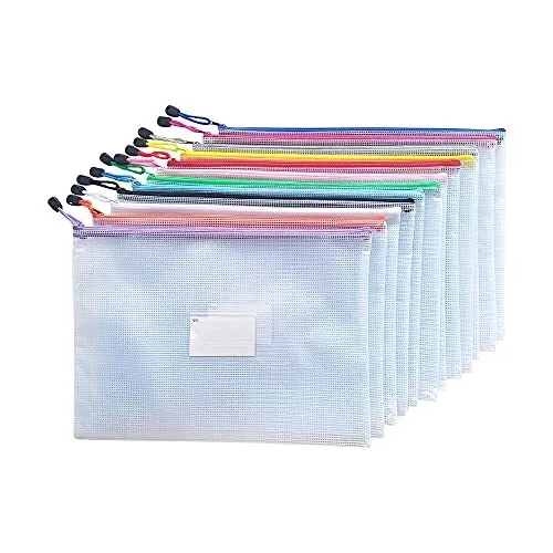 AUSTARK Plastic Mesh Zipper Pouch 12Pcs Zipper File Bags with Label Pocket Ga...