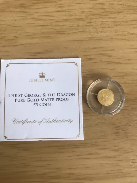 £5 ST GEORGE & THE DRAGON PURE 24carat GOLD COIN