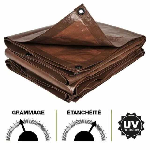 Bâche de protection jardin imperméable marron 140G/M2 de 2x3 à 10x15m