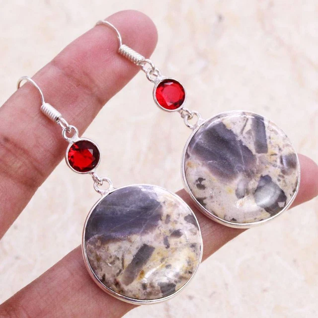 Delicate Picasso Jasper 925 Silver Plated Handmade Earrings of 2" Ethnic Gift