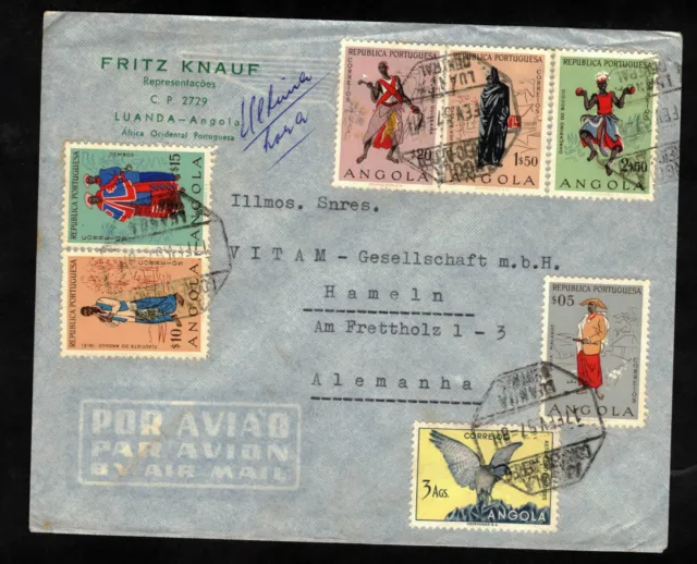 Luanda Angola nach Hameln Germany - 1957 Luftpost envelope - Mschfrankatur
