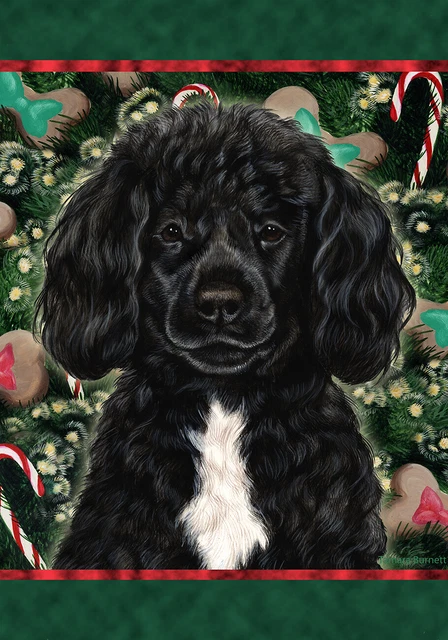 Christmas Holiday Garden Flag - Black and White Portuguese Water Dog 144891