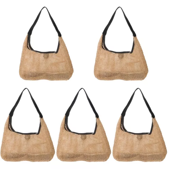 5 Stück modische, aus Stroh gewebte Damen-Strandtasche, Einkaufstasche, gewebte