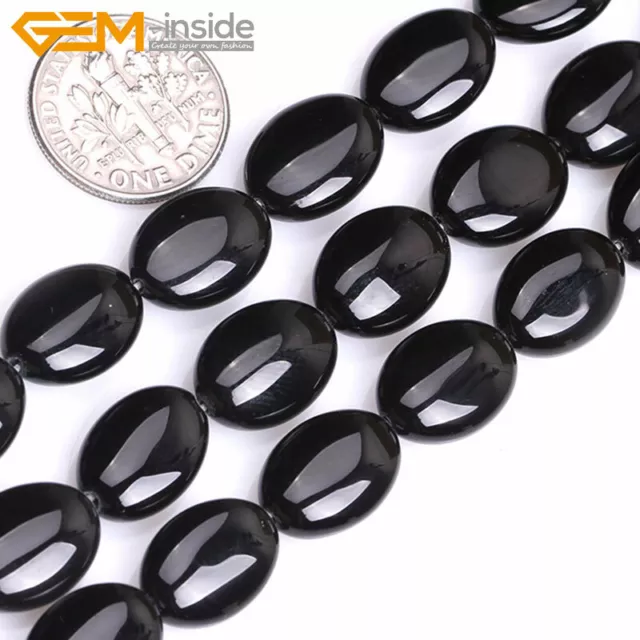 Natural Black Agate Onyx Beads Oval Gemstone Beads For Jewelry Making Strand 15"