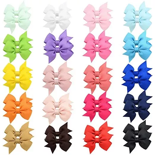 40 pcs Baby Girls Clips 2in Grosgrain Boutique Solid Ribbon Mini Hair Bows Clips