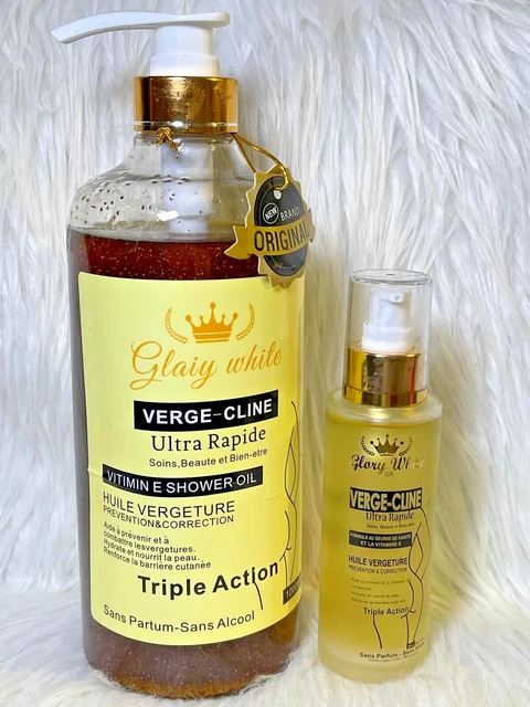 Gel Douche Éclaircissant & Huile Vergetures Verge-Cline - Soin Corps 1000ml Neuf