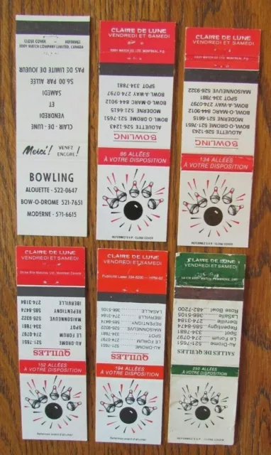 Bowling: Claire De Lune (Quebec) (6 Different Sports Matchbook Matchcovers) -F2