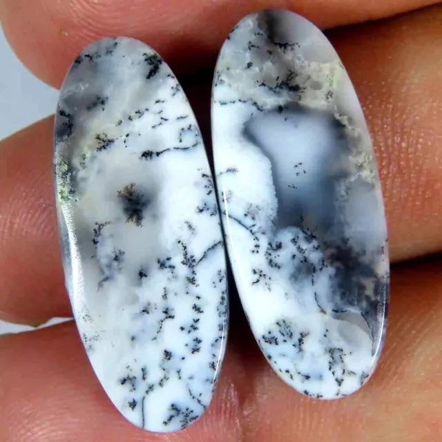 24.25Cts.100%Natural Designer Dendrite Opal Oval Pair Cab 11x27x4mm Top Gemstone