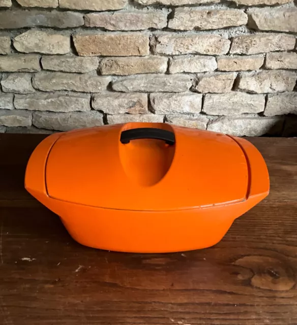 Cocotte Vintage Coquelle Raymond Loewy Le Creuset en Fonte Émaillée Orange 4.5 L