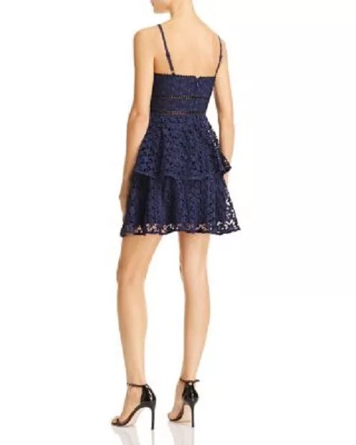 Aqua Blue lace Stars Tiered Cocktail Dress Strappy Mini SZ L NWT $119 2