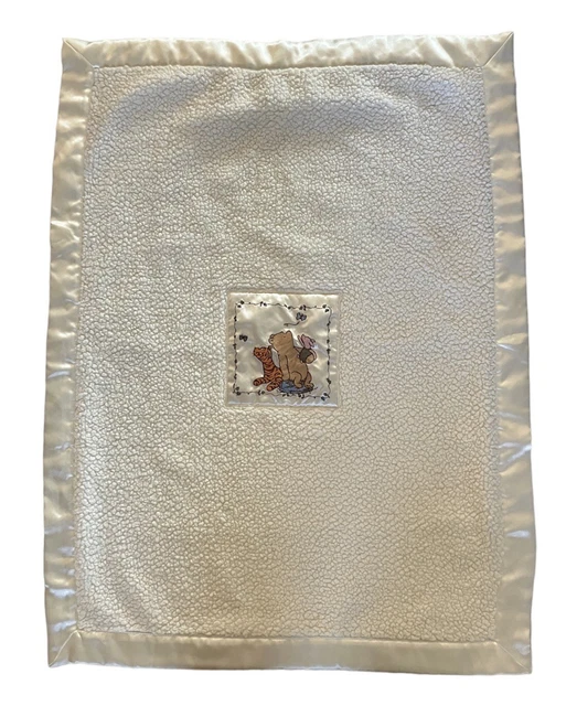 DISNEY CLASSIC WINNIE the Pooh Sherpa Baby Blanket Satin Trim Back