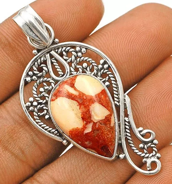 Natural Brecciated Mookaite 925 Solid Sterling Silver Pendant JH9-7