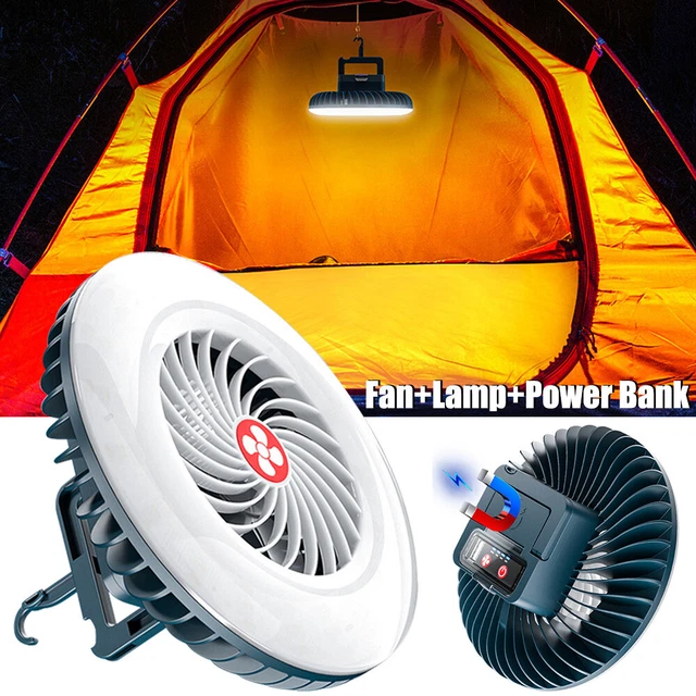 USB Rechargeable Camping Light With Fan Hanging Tent Fan Night Lamp Car RV Boat