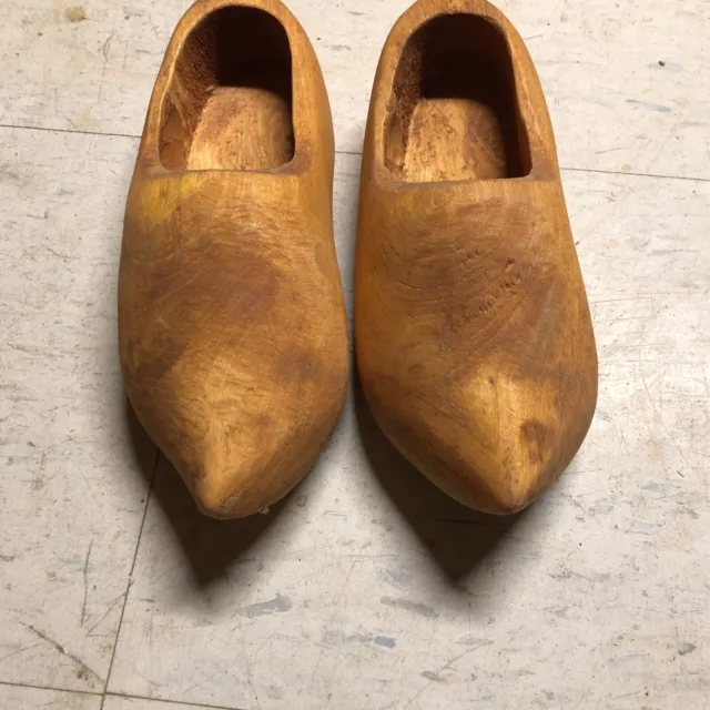 HOLLAND Hand Carved Dutch Wooden Shoes Clogs Unpainted Wood 10” 11” Long Vintage