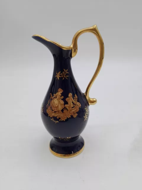 Limoges Miniature Pitcher Cobalt Blue Gold Courting Couple Urn Jug Vase Pitcher