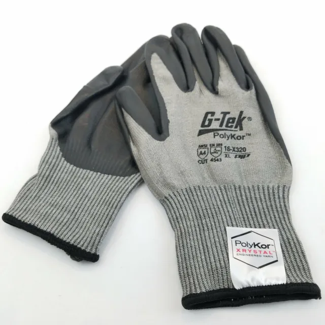 G-Tek PolyKor Xrystal Cut Resistant Gloves Level A4 Nitrile Coating #16-350 XL