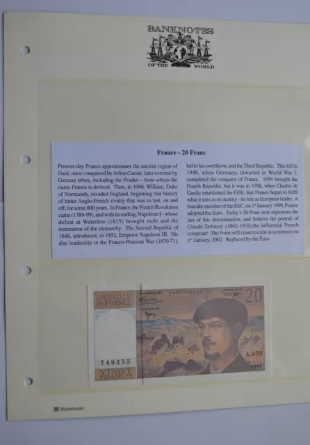 1997 France 20 Franc Uncirculated Note Banknotes of the World