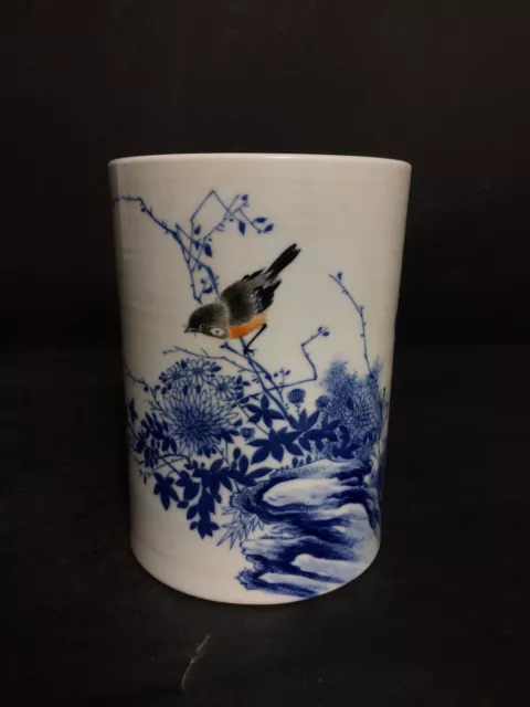 Chinese Blue&white Porcelain Hand-Painted Exquisite Flower&Bird Brush Pots 19209