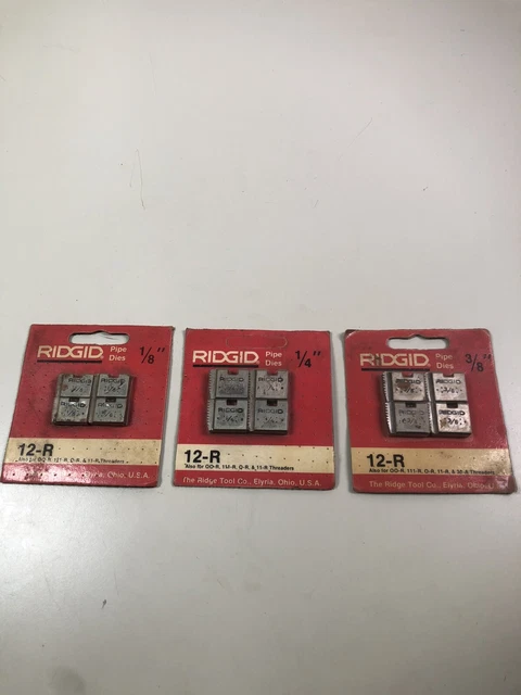 RIDGID Pipe Dies 1/8” 1/4” 3/8” for 12R 00-R  111-R 0-R 30-A 31-A Sealed NOS
