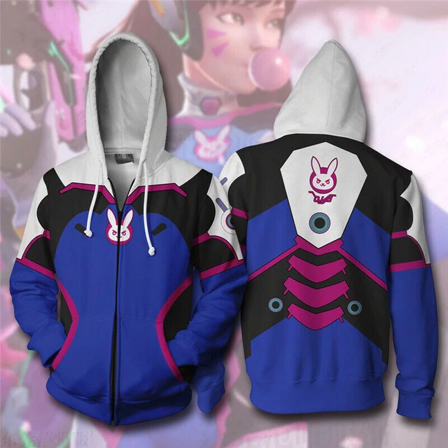 OW Overwatch 3D Print Sports Hoodie Full Zip Sweatshirt DVA Cosplay Coat Jacket