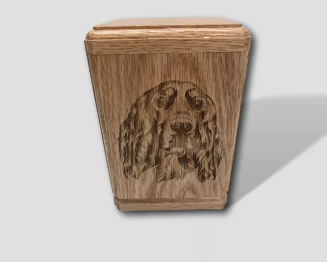 Urna para mascotas de cremación cubo de madera Spaniel