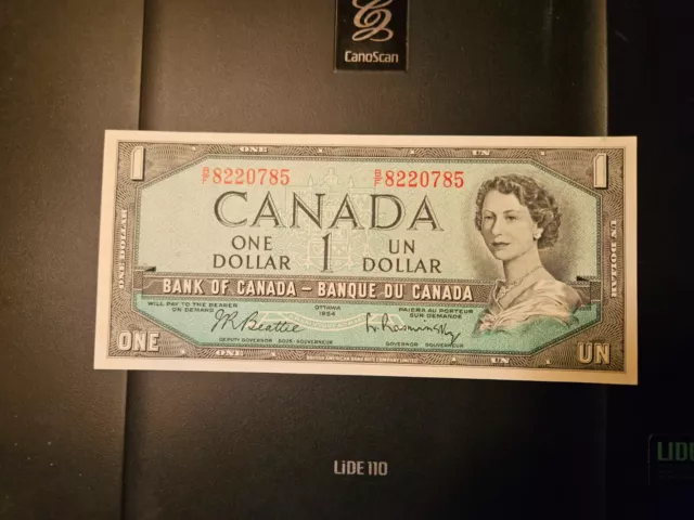 1954 $1 Dollar Bank of Canada Banknote BF8220785 AU 50 Crisp