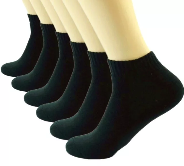 Black 3-12 Pairs Mens Ankle Quarter Crew Sports Socks Cotton Low Cut Size 9-13