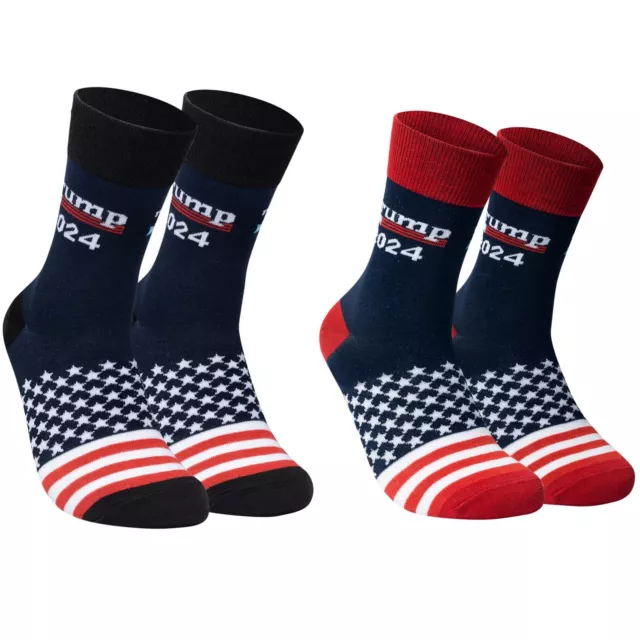 2 Pairs Trump 2024 Presidential Election Patriot Print Crew Socks MAGA One Size