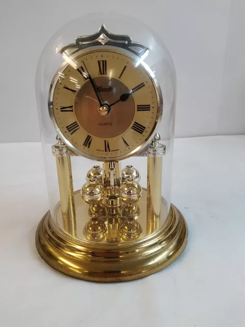 Vintage Hermle Quartz  Anniversary Clock Under Glass Dome with Torsion Pendulum