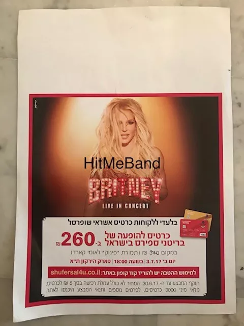 Britney Spears promo tour poster flyer Israel Live in concert 2017 clipping