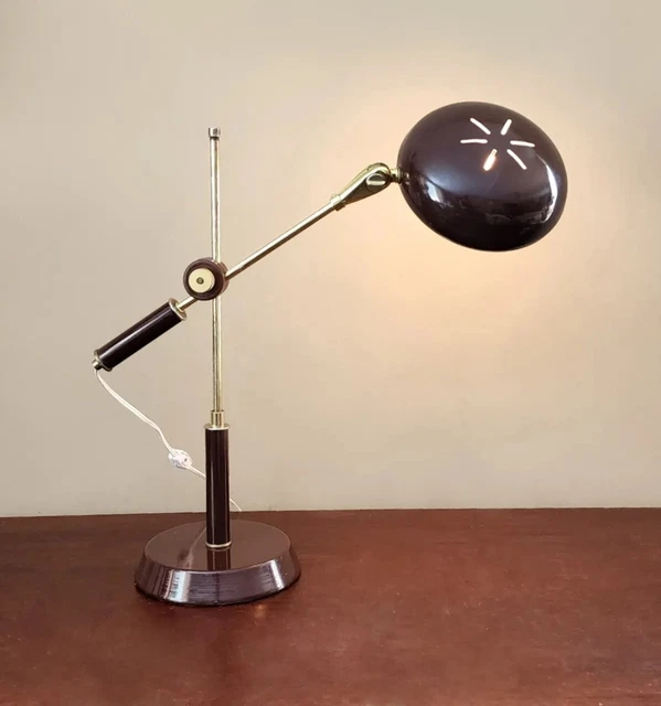 Mid Century Modern Oxblood Red Articulating Flexible Arm Mushroom Dome Desk Lamp