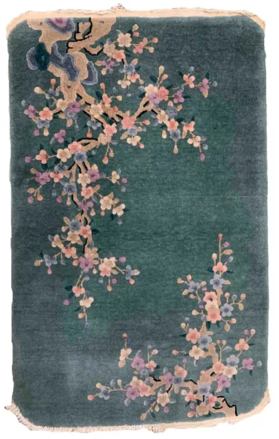 Tapis ancien Chinois Art Deco fait main 94cm x 151cm 1920s - 1B927