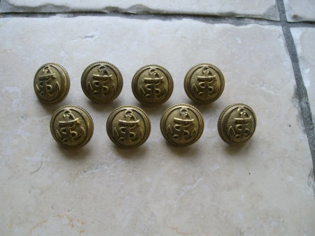 Lot De 10 Boutons Anciens En Métal Argenté Marine - 22 Mm