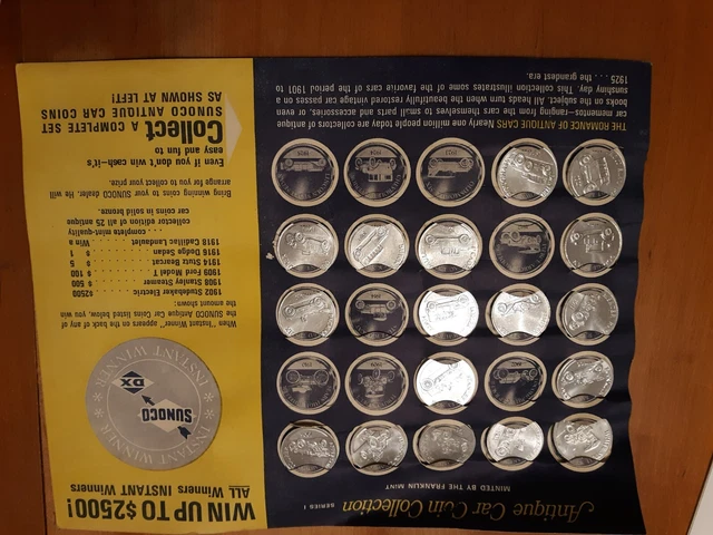 SUNOCO 1960'S 17 of 25 Set Antique Car COINS - Franklin Mint Series 1