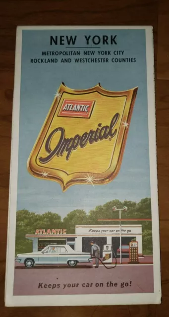 Vintage New York City Imperial Atlantic Gas Station Folding Map Rockland County