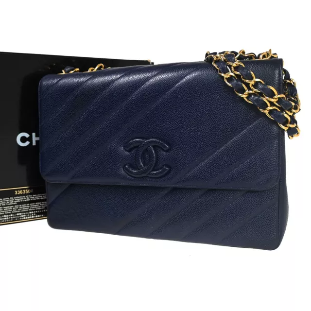 CHANEL CC LOGO Bias Stitch Chain Shoulder Bag Caviar Leather BE Vintage  990RH695 $6,398.40 - PicClick