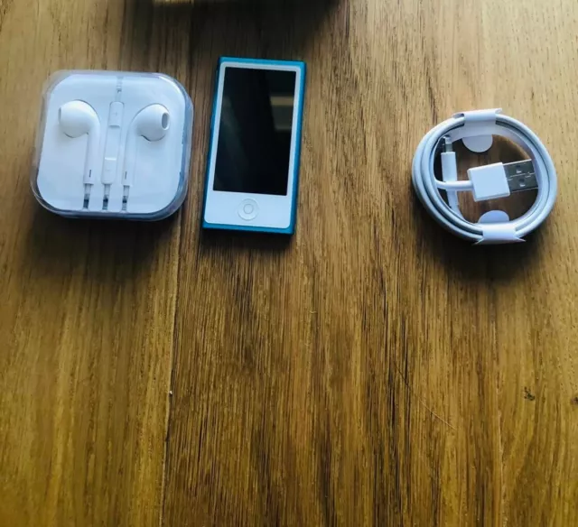 Ipod nano bleu 16 go 7e génération APPLE écouteurs MP3 Musique en bon état