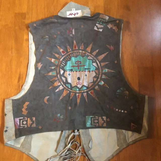 Vtg Char Vest Womens Medium Hand Painted Suede Leather Santa Fe NM Western