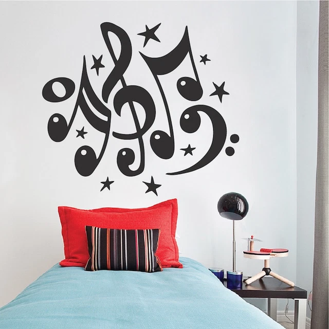 MUSIC NOTE WALL Decal Wallpaper Treble Bass Clef Stars Removable Design