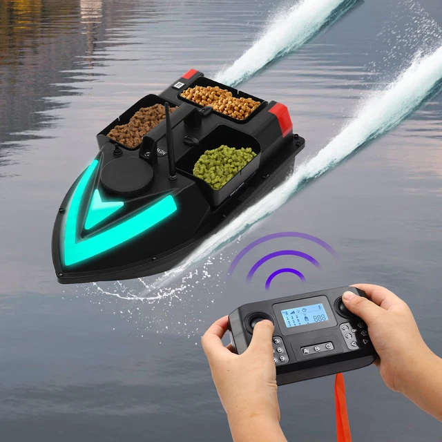 Barco Cebador GPS Con Doble Antena Para Carpa – Alcance 500m, Carga 3kg, 4 Tolvas Independientes, Control Remoto Y Bolsa De Almacenaje Incluida