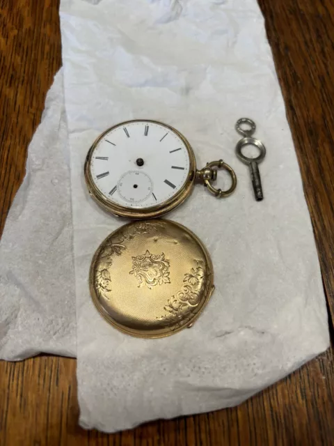 Circa 1870’s  H. Huguenin Locle 12s Key Wind Set Pocket Watch