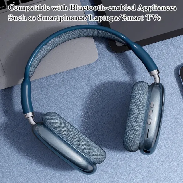 Blue Wireless Bluetooth Headphones, Stereo Over Ear Headset Microphone W/ Gift