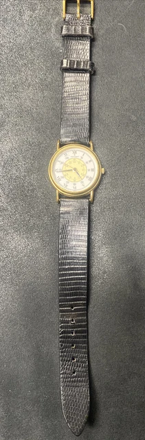 Movado  87-47-825 Quartz White & Gold Dial Leather Band Vintage Ladies Watch