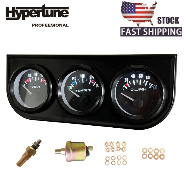2& 52MM TRIPLE Gauge Oil Pressure Gauge Water Temp Gauge Volt Gauge W