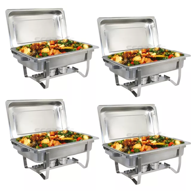 4 Pack Premier Chafers Steel Chafing Dish 8 Qt. Full Size Buffet Trays Stainless