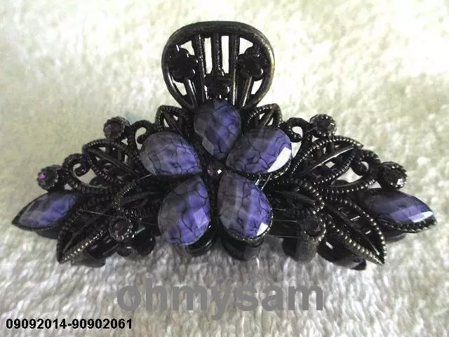 1 New  Plastic Vintage Style Hair Clip/ Flat Comb / Color Stone Flower /3 1/2 " 2