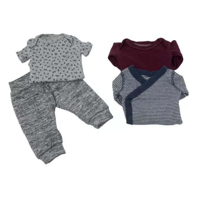 Boy's Preemie Baby Clothes - Grey Pants, & 3 Long Sleeve Body Suits